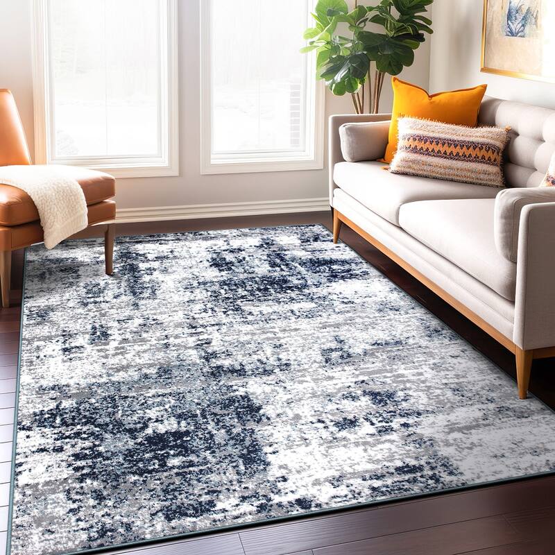 World Rug Gallery Distressed Abstract Area Rug - 7' 10" x 10' - Blue