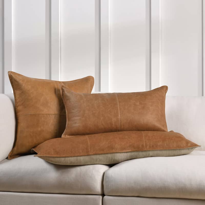 Kosas Home Cheyenne 100% Leather 16x36" Throw Pillow, Chestnut