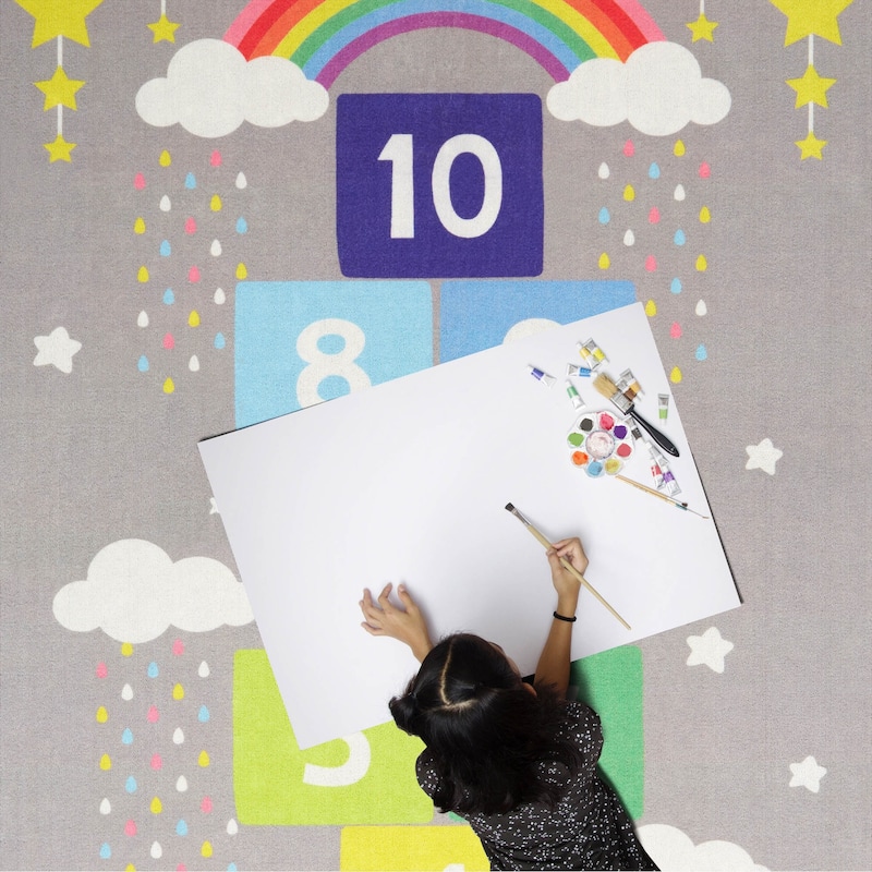 Everwash Imagine Hopscotch Rainbow Kid's Washable Area Rug