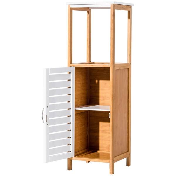 Shop Costway Bamboo Bathroom Storage Rack Floor Cabinet Free