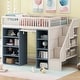 preview thumbnail 1 of 7, Full Size Loft Bed with 2 Four-layer Storage Cabinets and Curtain,White+Blue White