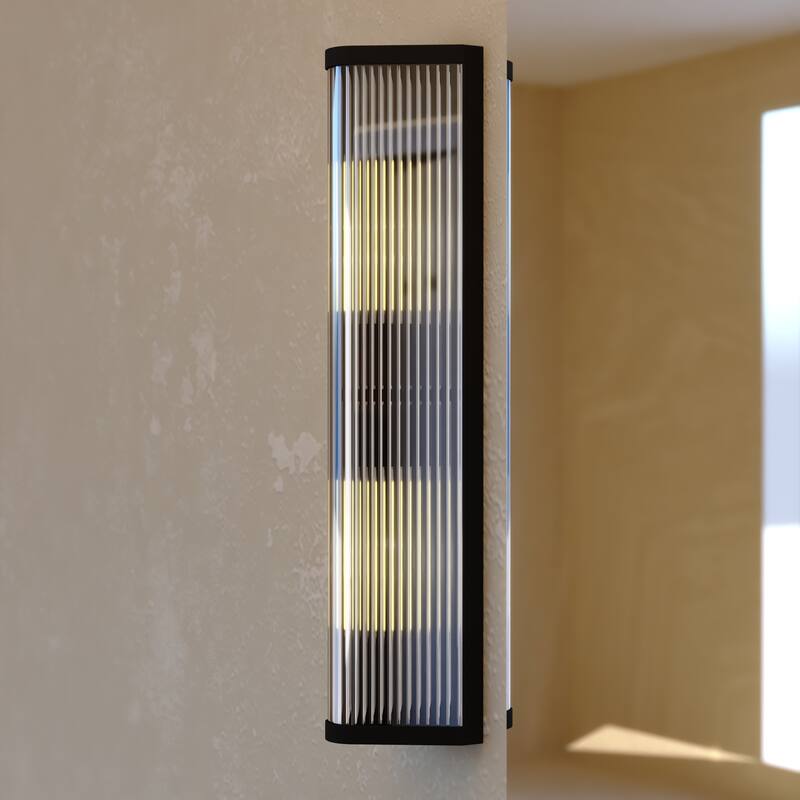 Barbier 2-Light 5.5 in W x 22.25 in H Modern Wall Sconce, Clear Glass, Dimmable, LED Compatible, Bathroom Vanity Fixture - Matte Black - 5.5-in W x 22.25-in H x 4.25-in D