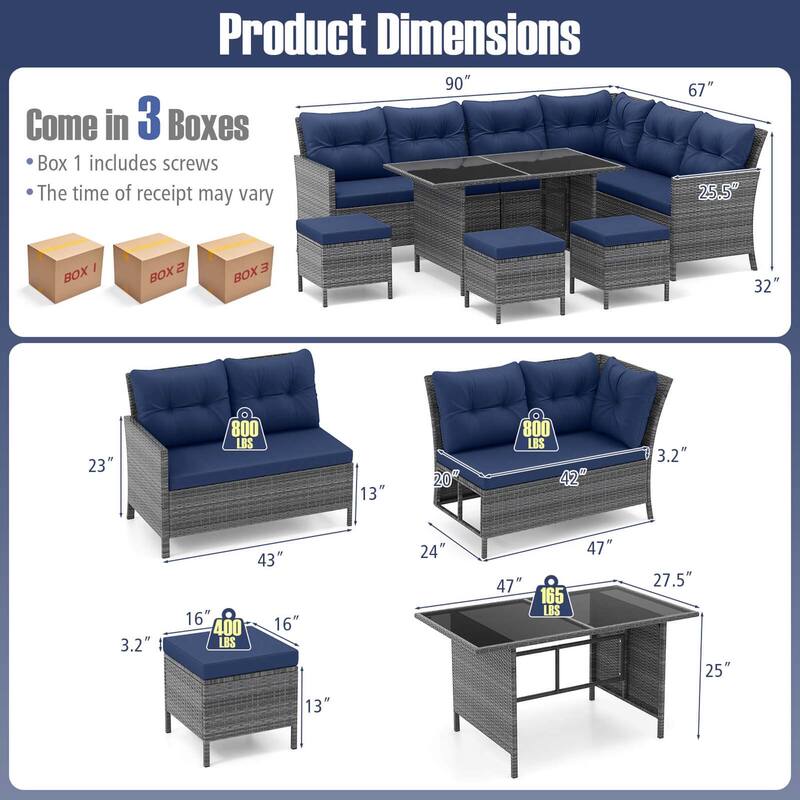 Costway 7 PCS Patio Dining Furniture Set PE Rattan Sectional Sofa Set - See Details