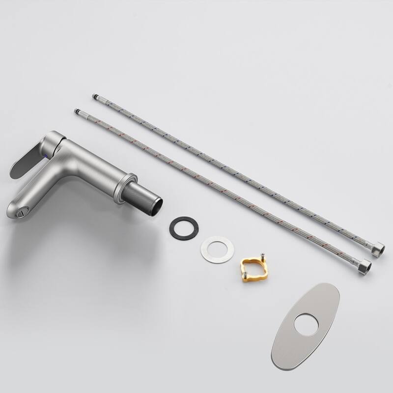 Brushed Nickel Single Handle Bathroom Faucet with Deck For 1 or 3 Holes,Laundry Vanity Sink Faucet with Two 9/16" Hoses