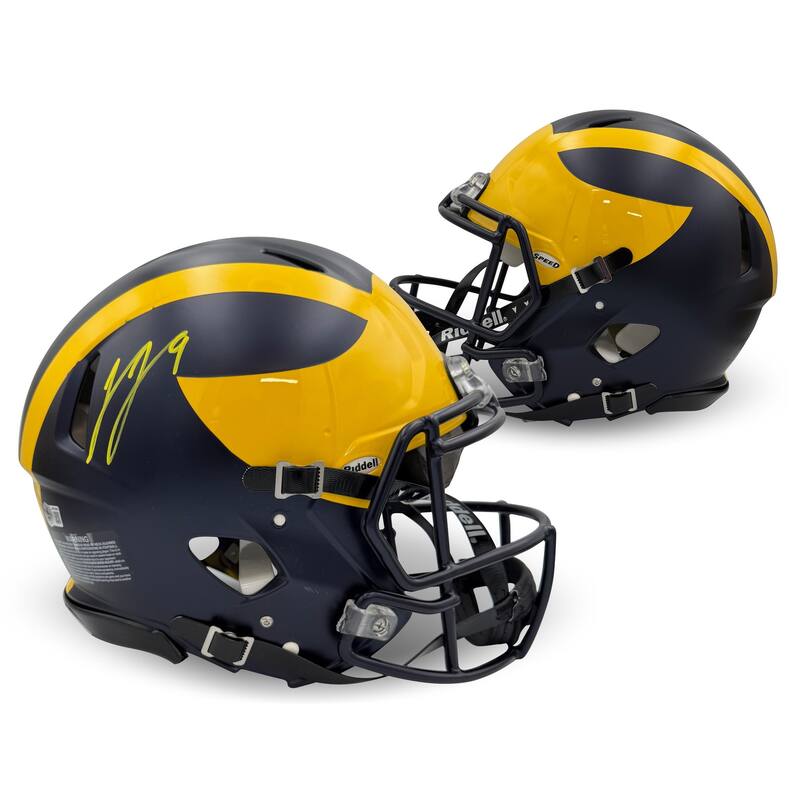 J.J. McCarthy Autographed Michigan Wolverines Signed Football Full Size Authentic Helmet Beckett COA - 5x6