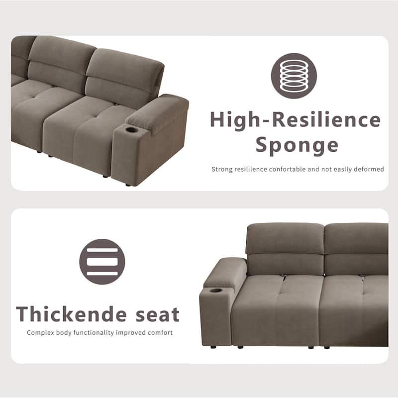 105" Modern L-shaped Cloud Sectional Sofa with Adjustable Backrest and Ottoman