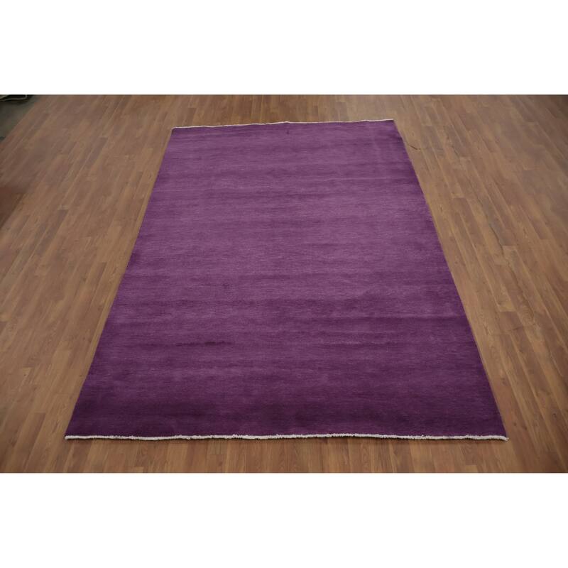 Hand Knotted Oriental 100% Wool Carpet Modern Solid Purples Gabbeh Area Rug - 9' 2'' X 6' 1''