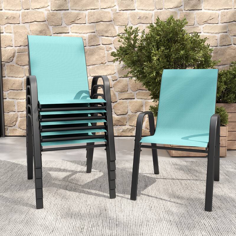 6-Piece Outdoor Dining Chairs Set, Wide Ergonomic Seat, 350lbs Capacity, Waterproof & Rust-Resistant Teslin Fabric Metal Frame
