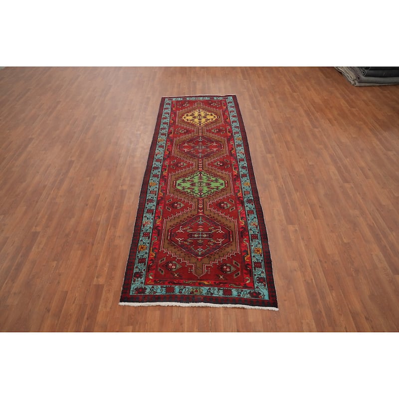 Hand Knotted Oriental 100% Wool Carpet Traditional Tribal Red Ardebil Runner Rug - 10' 3'' X 3' 8''