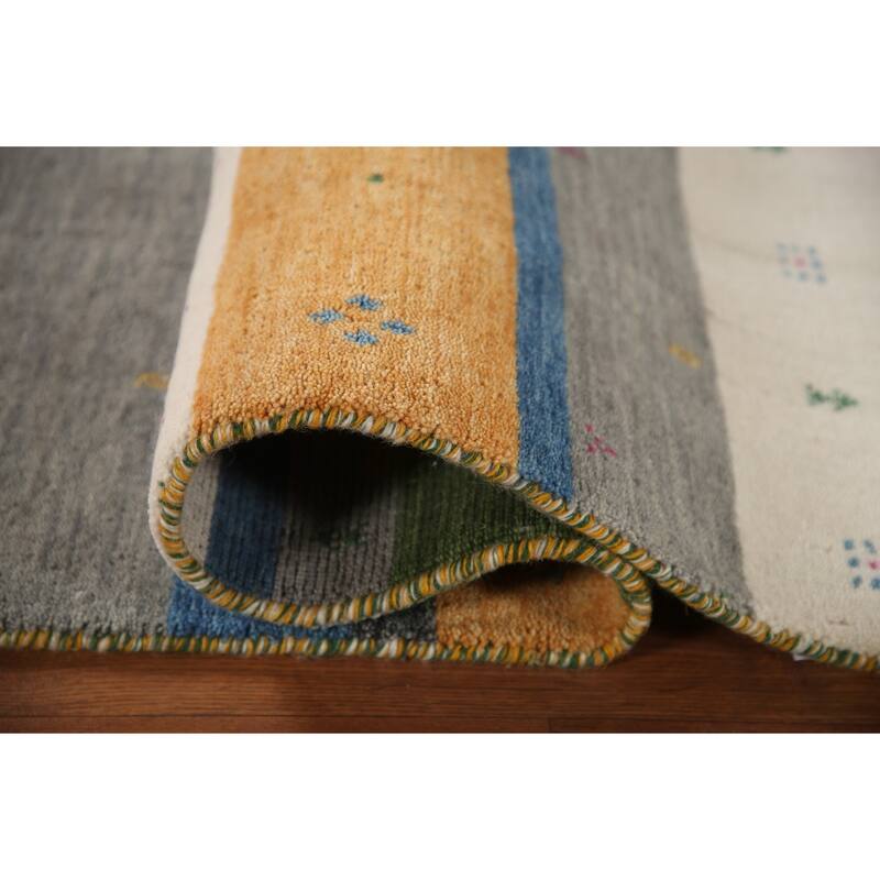 Striped Gabbeh Oriental Area Rug Hand-knotted Wool Carpet - 2'6"x 4'11"