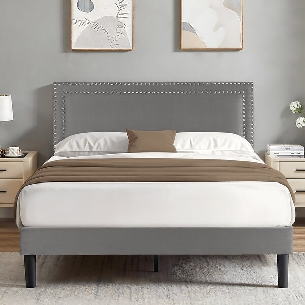 VECELO Upholstered Bed Frames with Height Adjustable VECELO Upholstered Bed Frames with Height Adjustable