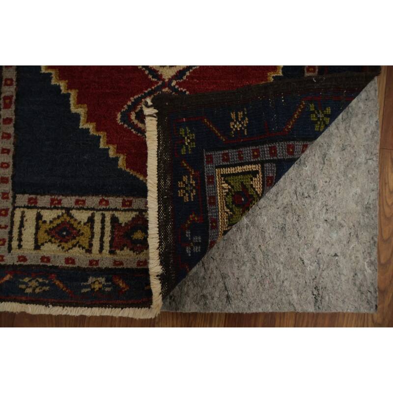 Hand Knotted Oriental 100% Wool Carpet Transitional Geometric Navy Blue & Blues Anatolian Area Rug - 2' 10'' X 1' 9''