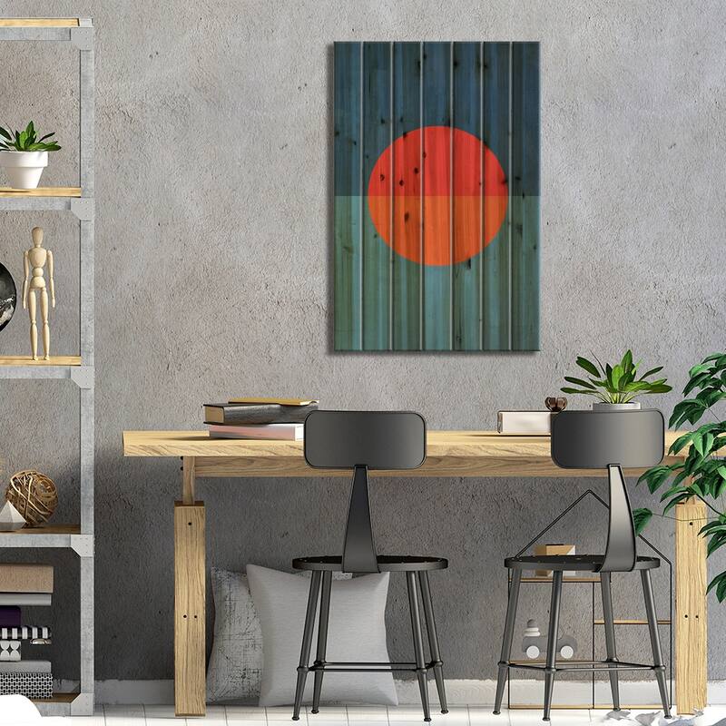 Orange Red Blue Sun Print On Wood by EmcDesignLab - Multi-Color
