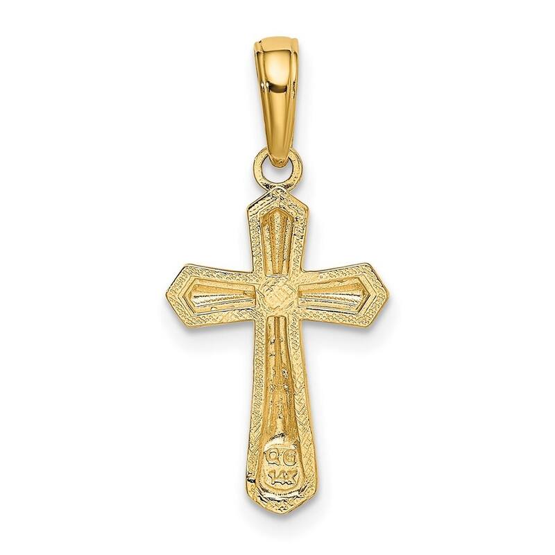 Curata 10k Yellow Gold 18" Beaded Trim Religious Flared Cross Necklace - 12mm x 26mm