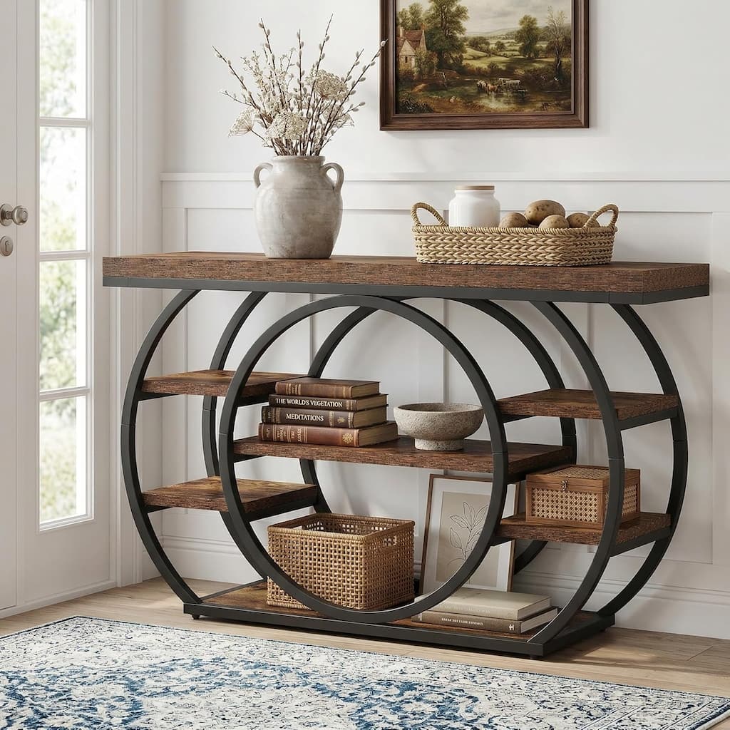47" Console Tables for Entryway, Industrial 5-Tier Sofa Table with Storage - 47.24" L × 11.81" W × 31.49" H