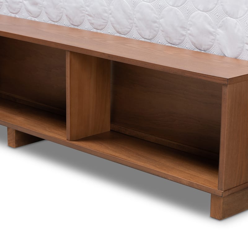 Carbon Loft Dehaney Modern Rustic Ash Walnut Brown Wood Platform Bed with Shelves