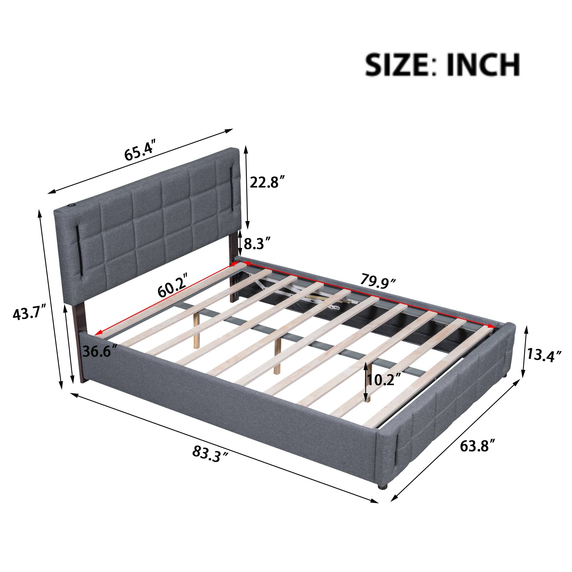 Queen Size Upholstered Bed with Hydraulic Storage System and LED Light Bed Bath & Beyond