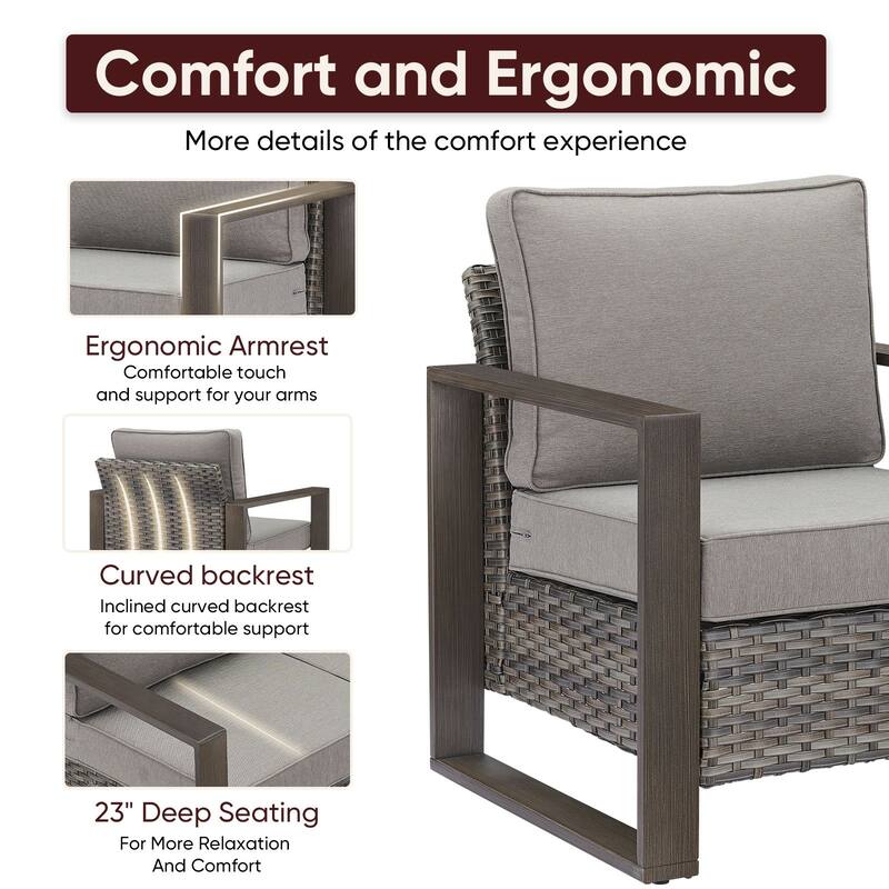 Pocassy 5 Pieces Outdoor Wicker Chair with Fire Table Set