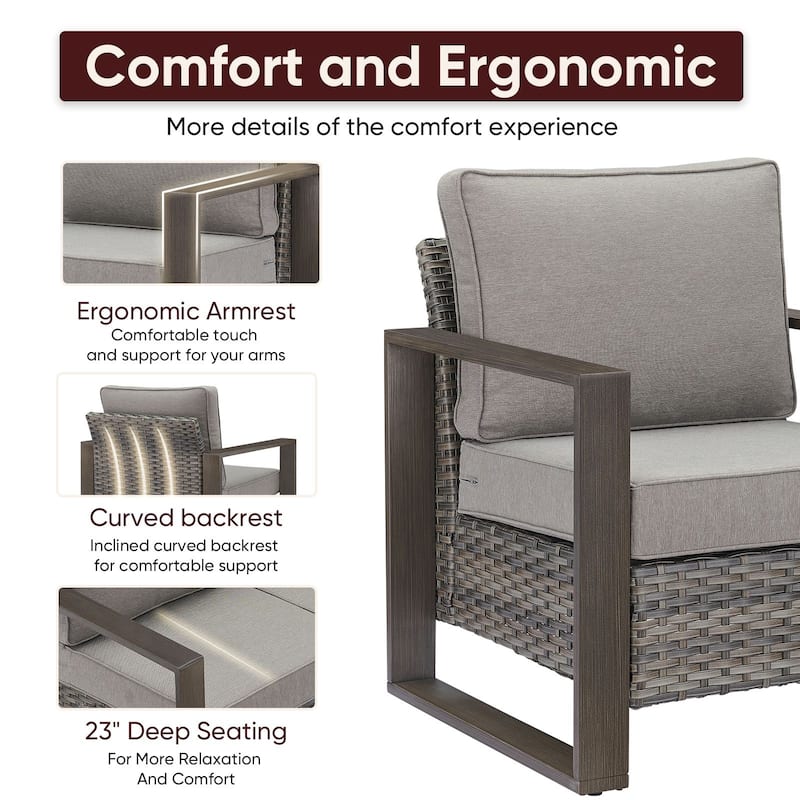 Pocassy Fire Pit Table with Outdoor Sofa Chair Ottoman Set