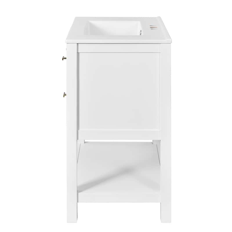 30'' Bathroom Vanity with Ceramic Sink Combo, Free Standing Single Vanity Set with 5 Drawers