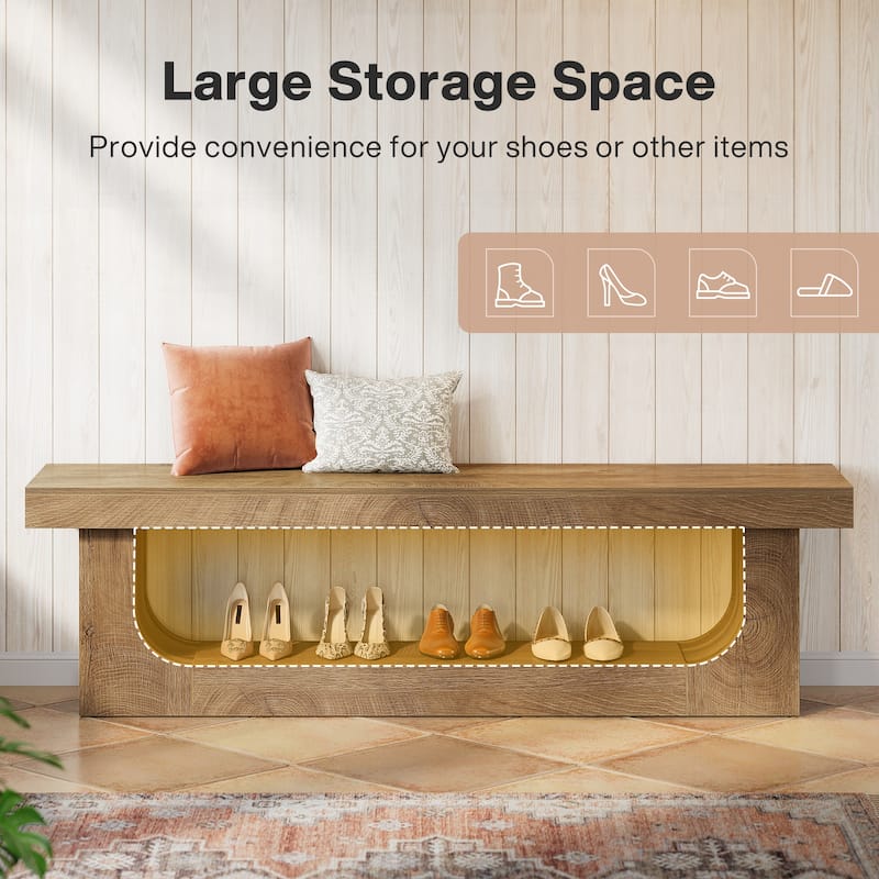 63 Inch Long Shoe Bench Entryway With Storage, Wooden End of Bed Bench - 13.8" D x 63" W x 17.72" H