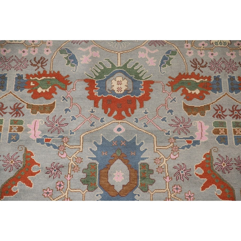 All-Over Oushak Oriental Area Rug Hand-Knotted Wool Carpet - 9'0" x 11'10"
