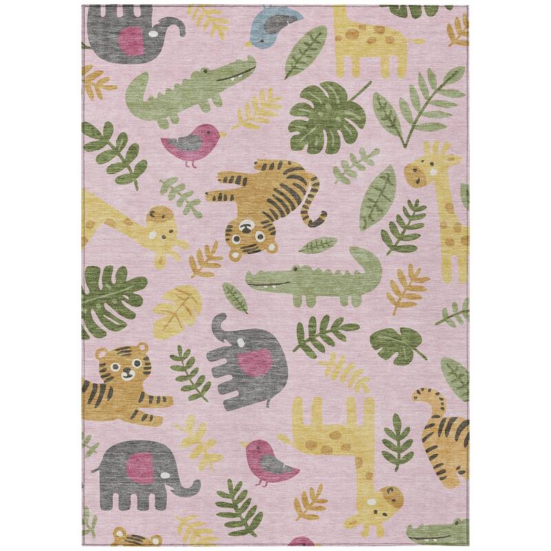 Machine Washable Indoor/ Outdoor Whimsy Safari Animals Chantille Rug