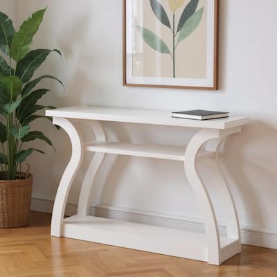 HomeRoots 47" White Floor Shelf Console Table With Shelves - 47.25 in. x 32.00 in. x 11.50 in.