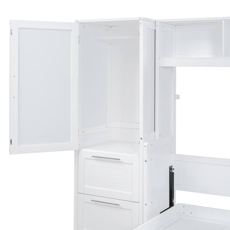 Full Size Murphy Bed with The Built-in top Shelf,Closet and Two Storage Drawers for Bedroom