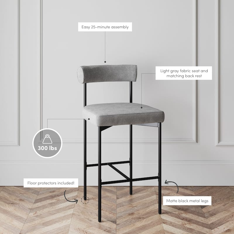 Nathan James Dahlia Counter Height Barstool or Dining Chair with Back and Upholstered Cushion