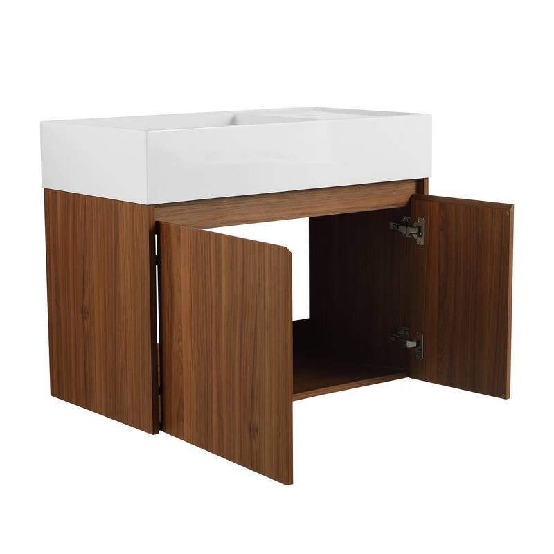 30 Inch Bathroom Vanity Cabinet with Soft Close Hinges, Resin Sink, Floating Mounting, and Ample Storage