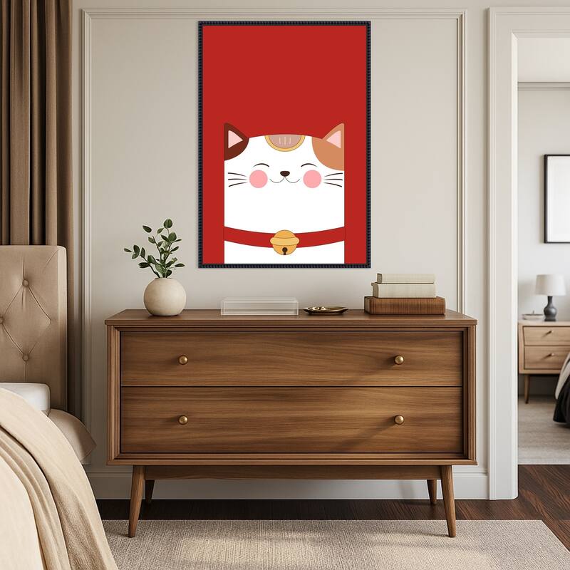 Good Luck Charm Cat by Xuan Thai Framed Canvas Wall Art Print