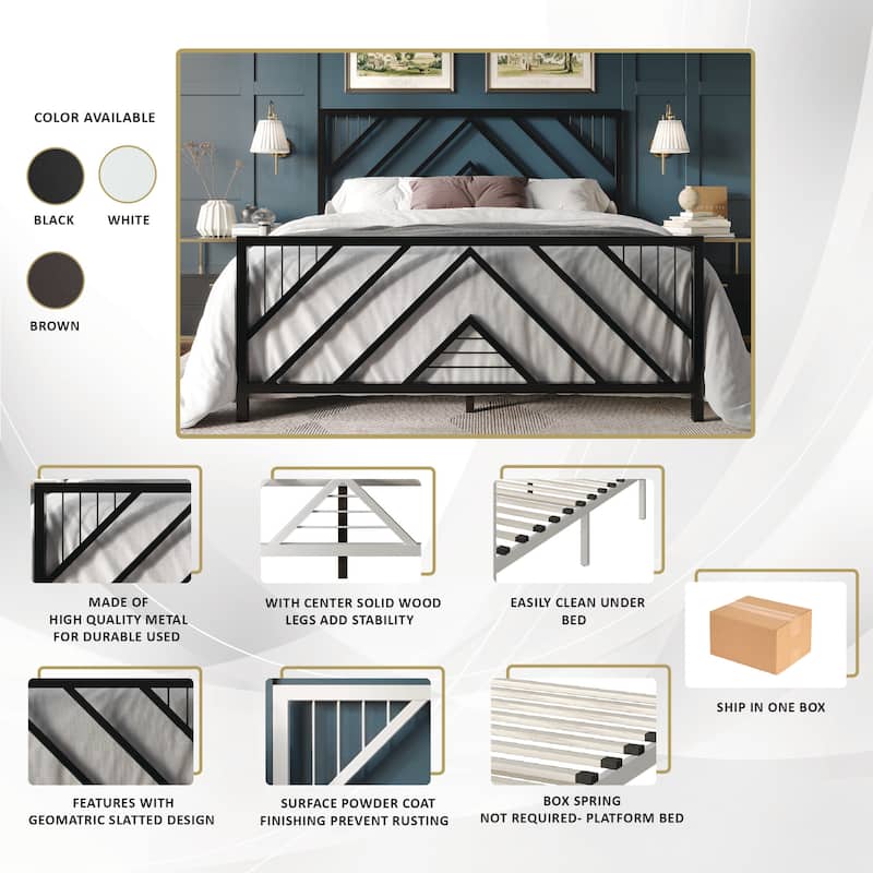 CraftPorch Classic Geometric Slat Metal Platform Bed