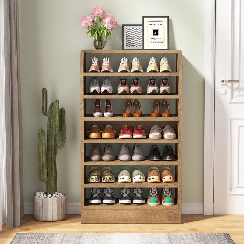 8-Tier Tall Shoe Rack for Entryway, Wood Color