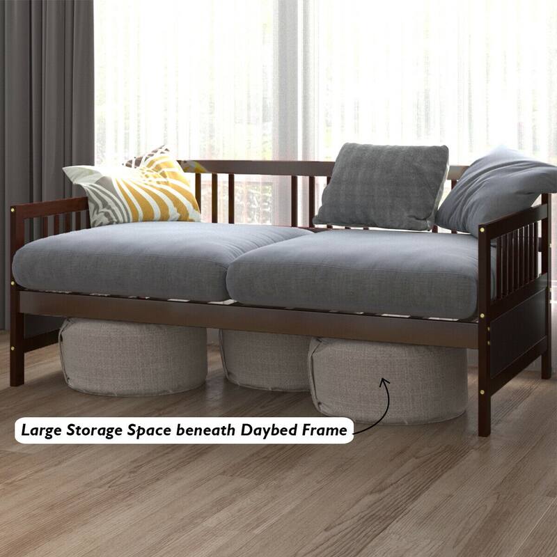 Gymax Twin Size Wooden Slats Daybed Frame Support Platform W/Rails