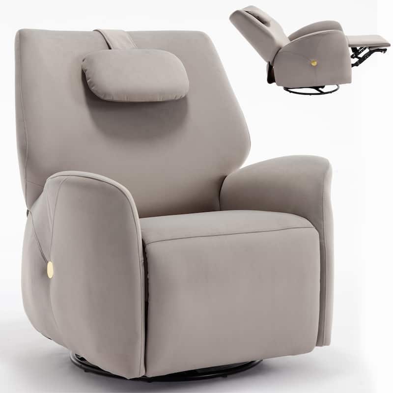 Swivel and Rocker Power Recliner Chair with Lumbar and Neck Support Pillow, Max Swivel Degree 270°, USB and Type-C Ports