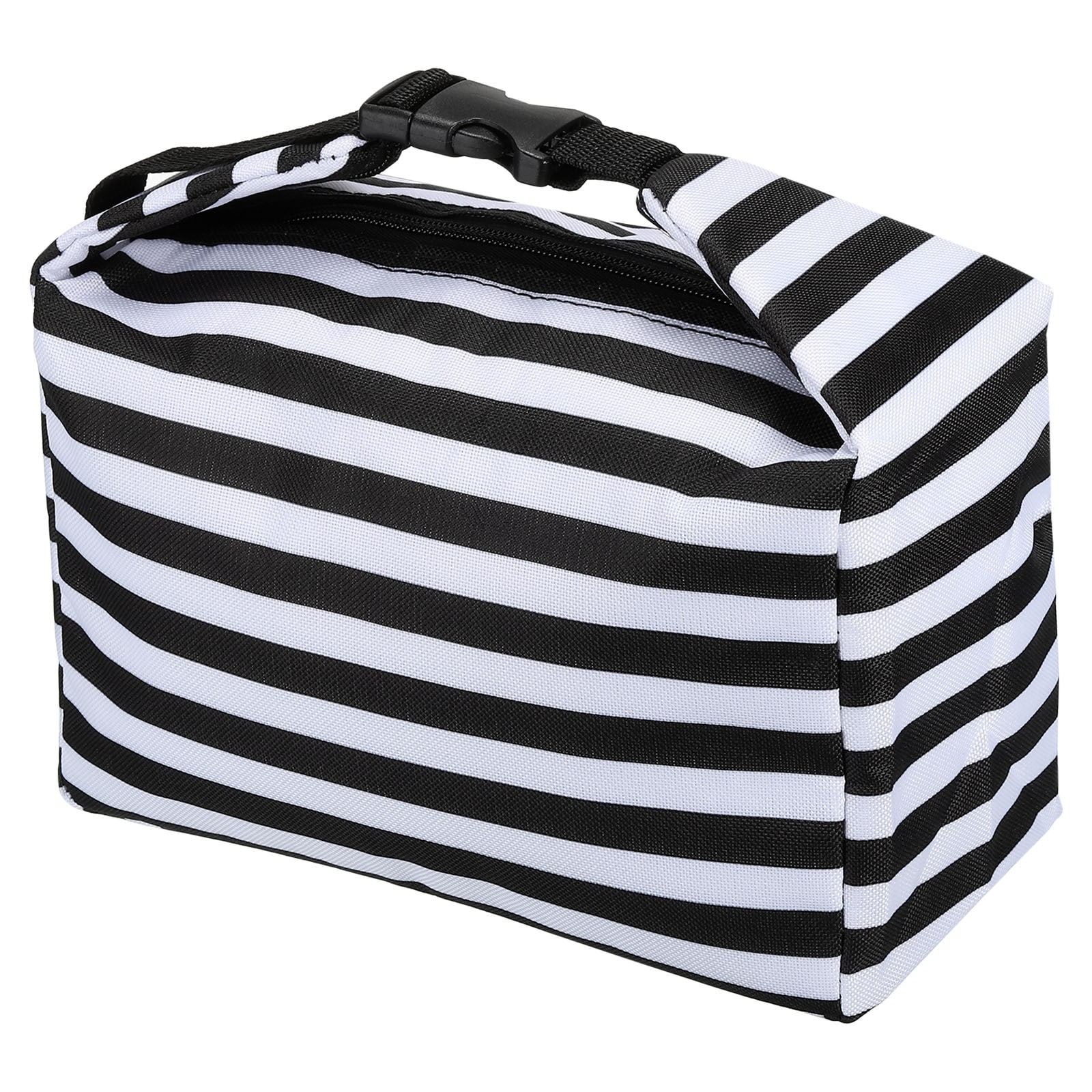 Insulated Lunch Bag, Lunch Tote Bag, 6.3"x4.33"x9.45", Black & White Stripe