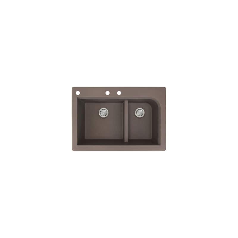 Transolid Radius 33in x 22in silQ Granite Drop-in Double Bowl Kitchen Sink with 1 Pre-Drilled Faucet Hole - 22" x 33" x 9.5"/CAB