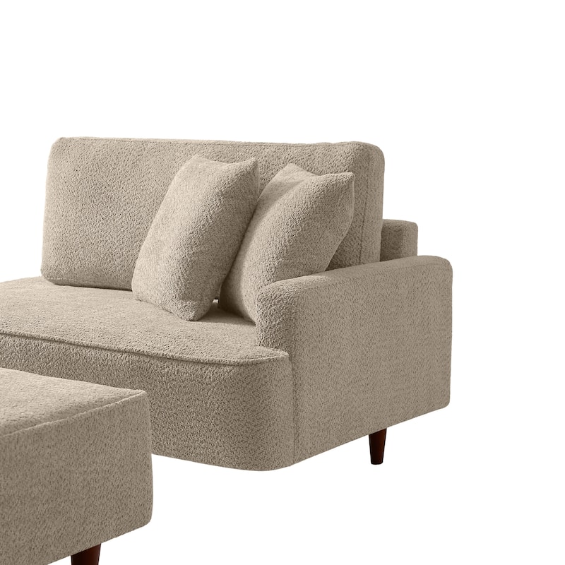 Indoor Chaise Lounge Chair with Ottoman Boucle Upholstered Chaise 2 Throw Pillows Included for Living Room Bedroom