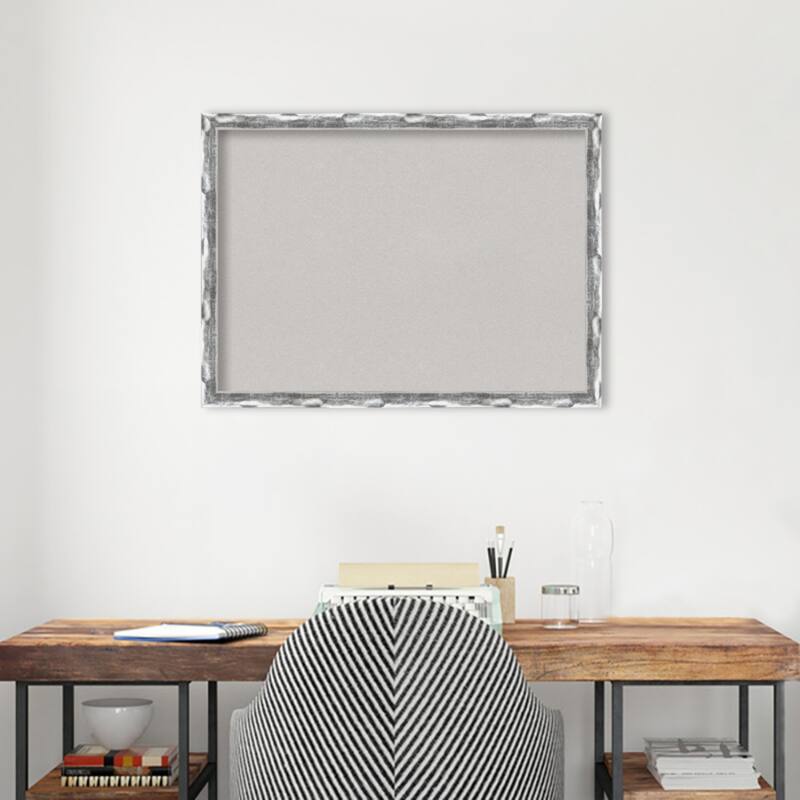 Scratched Wave Chrome Framed Grey Corkboard Bulletin Board