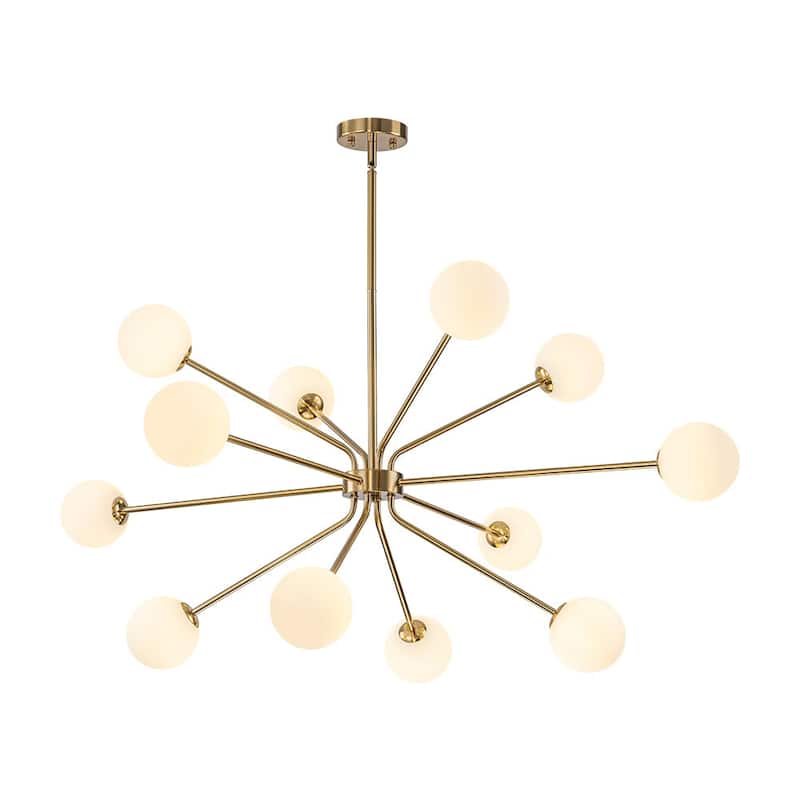 Mid-Century Linear Milky Glass Globe Bubble Sputnik Chandelier
