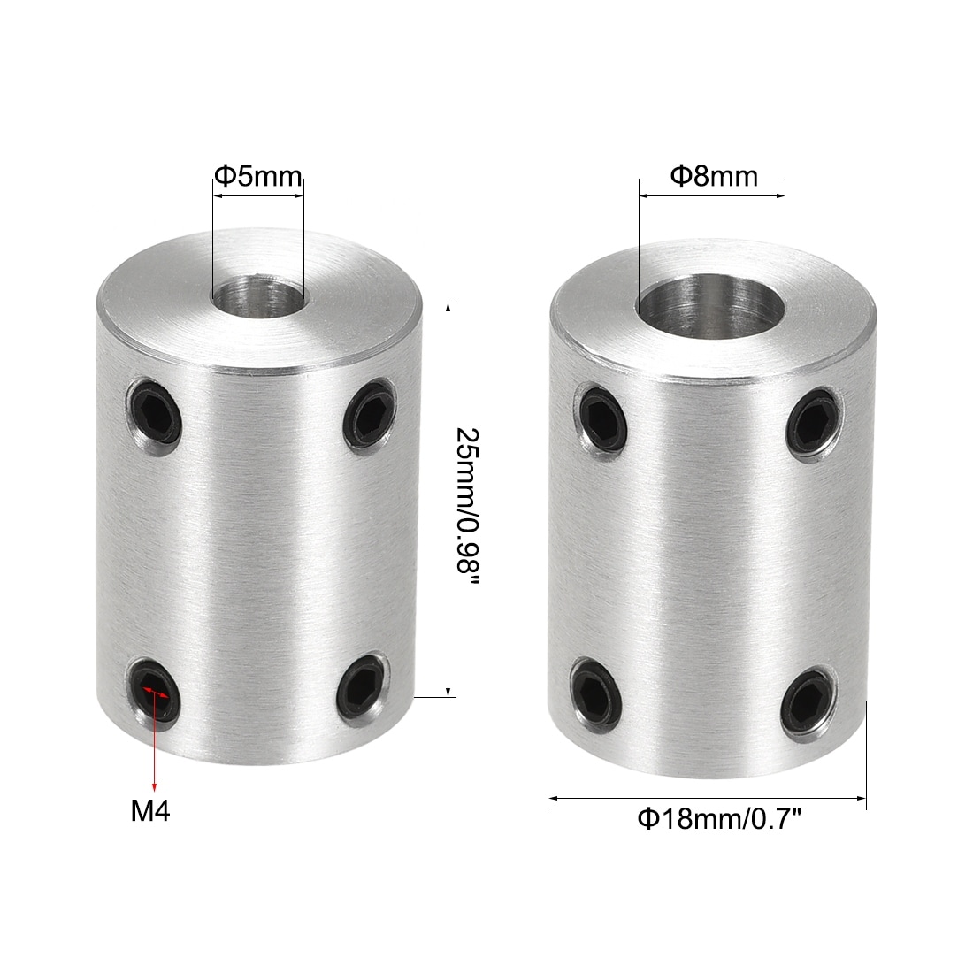 Rigid Coupling 25mm Length 18mm Diameter Aluminum Alloy Shaft Coupler Connector Silver 4pcs