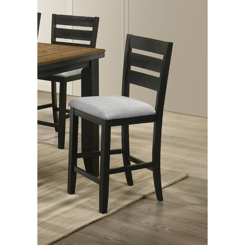 Contemporary Style Charcoal Finish Counter Height Dining Chair Bar Stool 2Pc Set Fabric Upholstery Wooden Furniture - Black