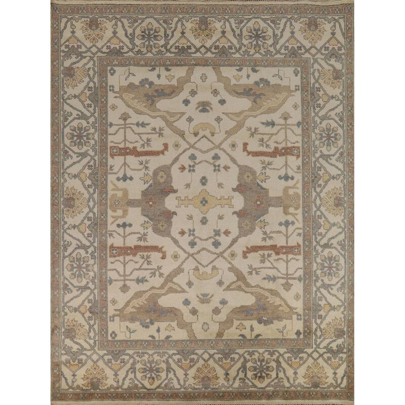 Earth Tone Oushak Indian Area Rug Hand-Knotted Wool Carpet - 8'3" x 9'8"