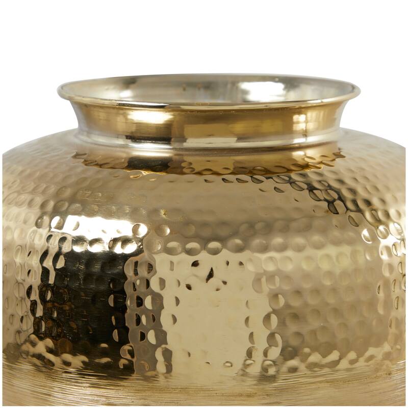 Aluminum Metal Brushed Vase with Hammered Top - Gold - Roche River Decor