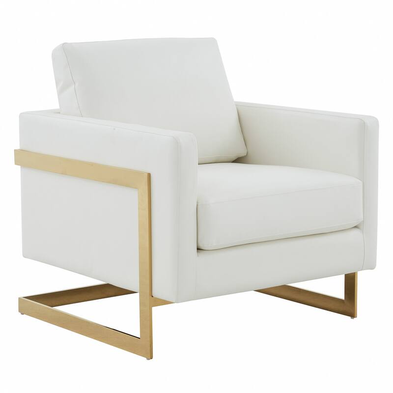 Lincoln Leather Accent Chair With Gold Frame Modern Single Seater Sofa for Living Room and Bedroom - 34"