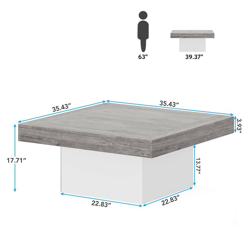 Farmhouse Coffee Table Square LED Coffee Table Engineered wood Coffee Table for Living Room