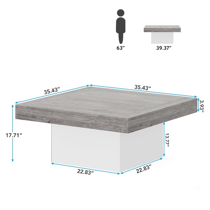 35.43'' Square LED Coffee Center Table for Living Room