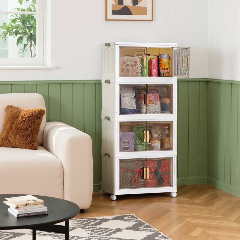 VECELO Storage Bins with Lid Stackable Storage Bins with Wheels & Folding Plastic Storage Boxes 3/4/5 Set