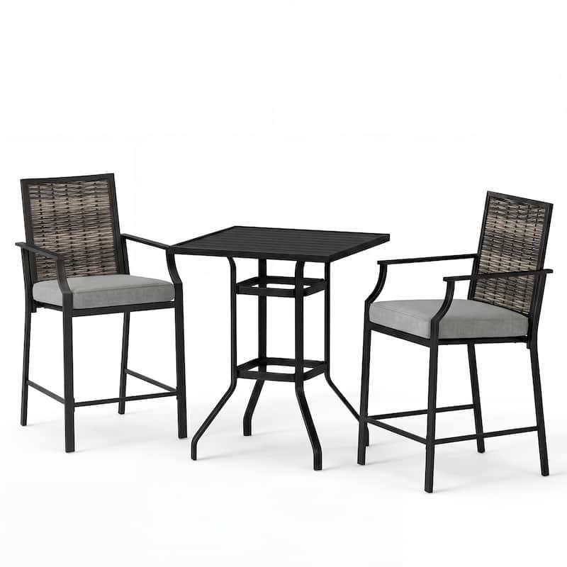 Gymax 3PCS Outdoor Bar Set High Top Patio Bar Table & Rattan Wicker